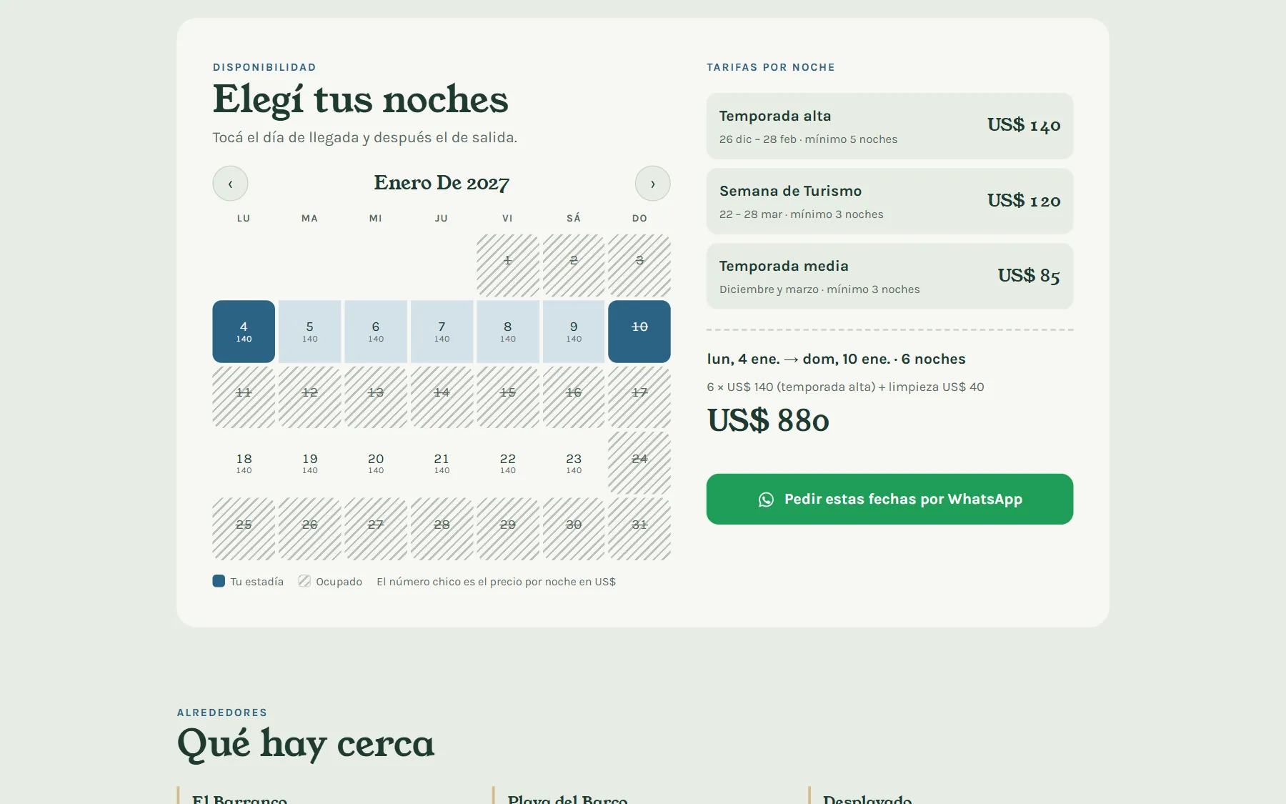 Calendario y tarifas en computadora