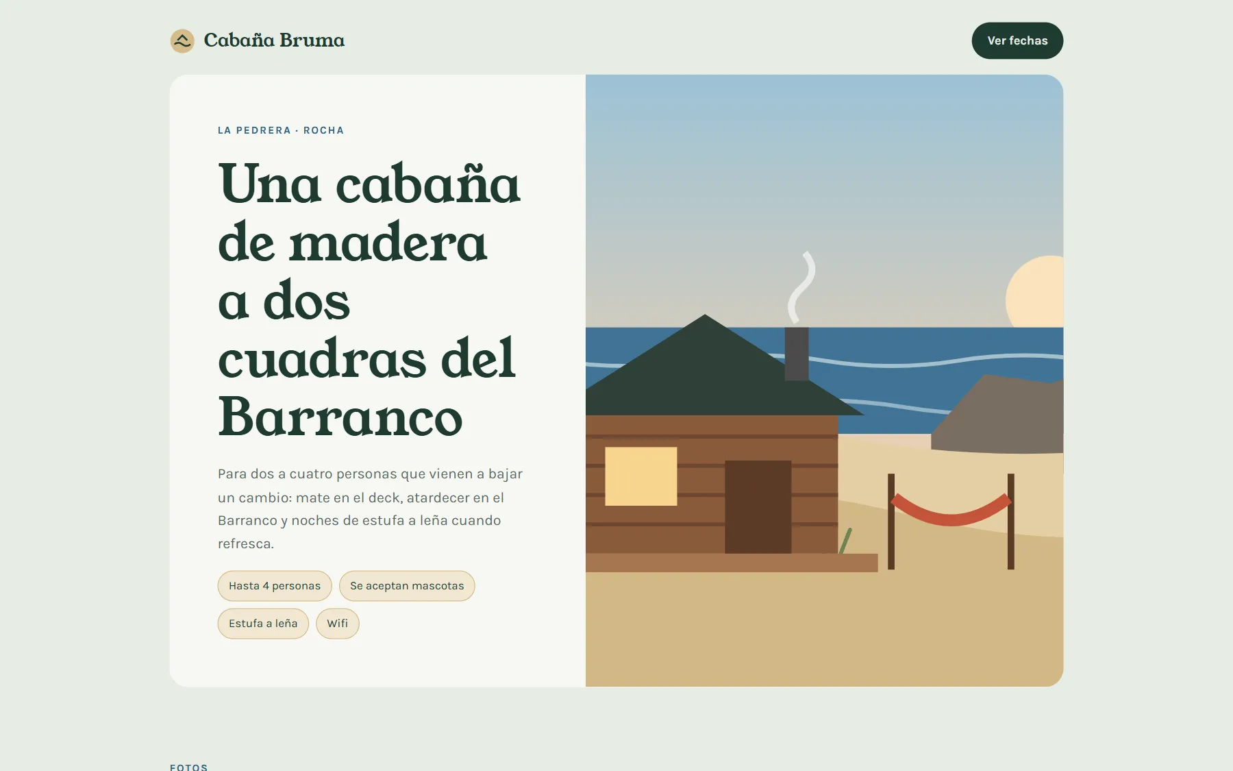 Web conceptual de Cabaña Bruma vista en computadora