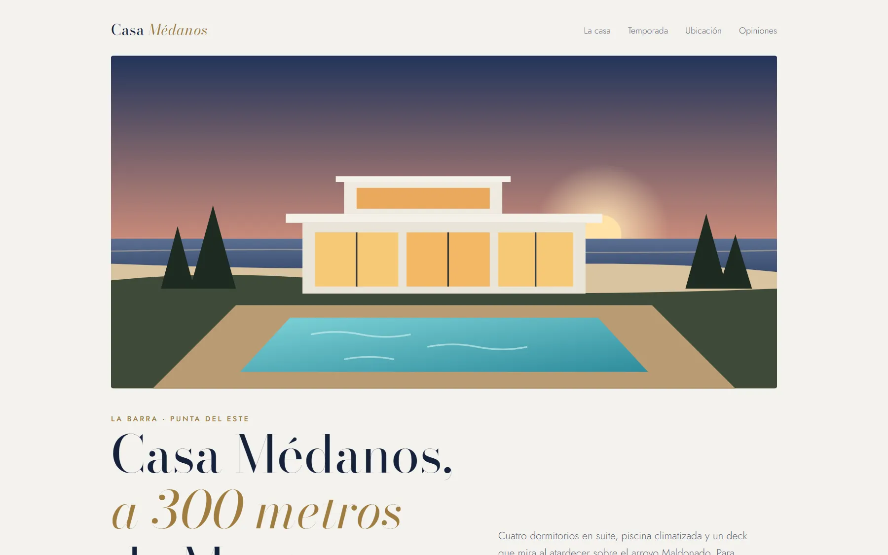 Web conceptual de Casa Médanos vista en computadora